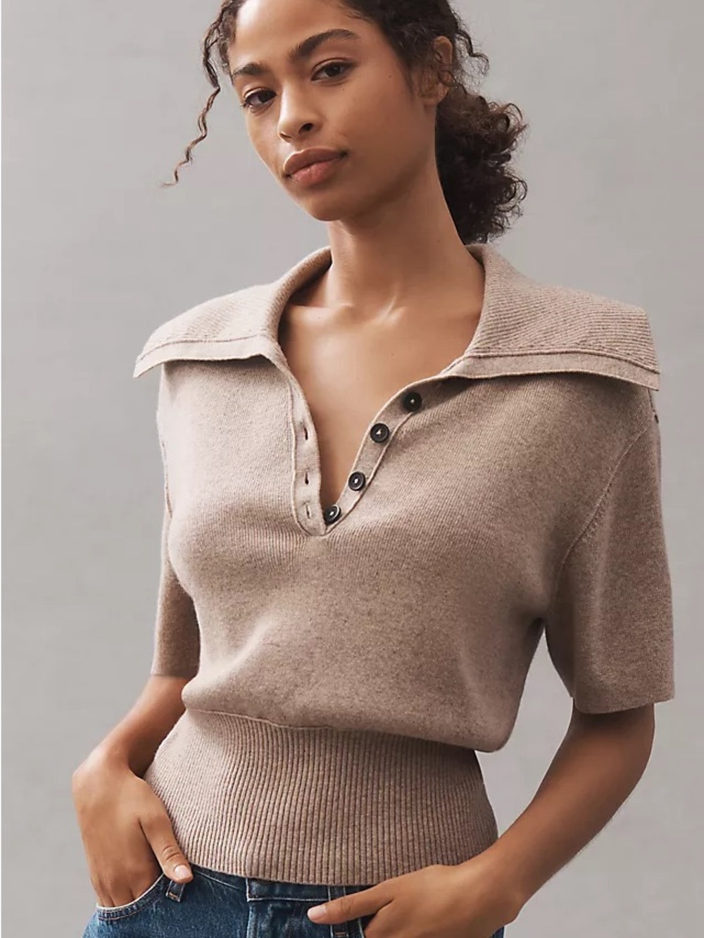 Pilcro Collared Wool-Cashmere Sweater Neutral Beige XXS